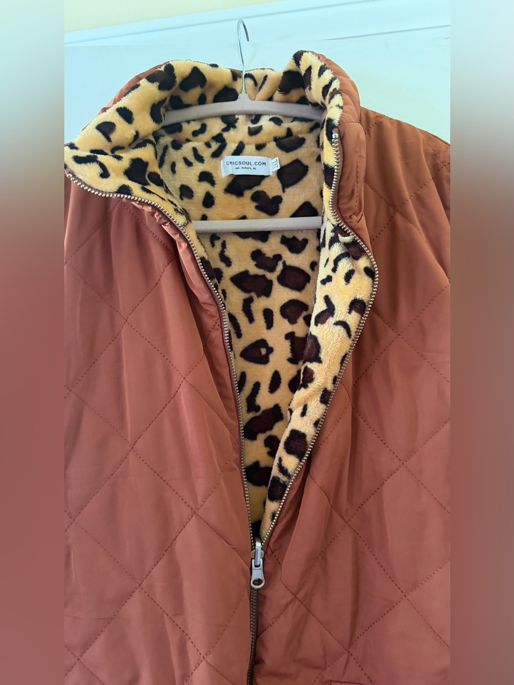 Chic Soul Quilted Rust Puffer with Leopard Faux-Fur Lining